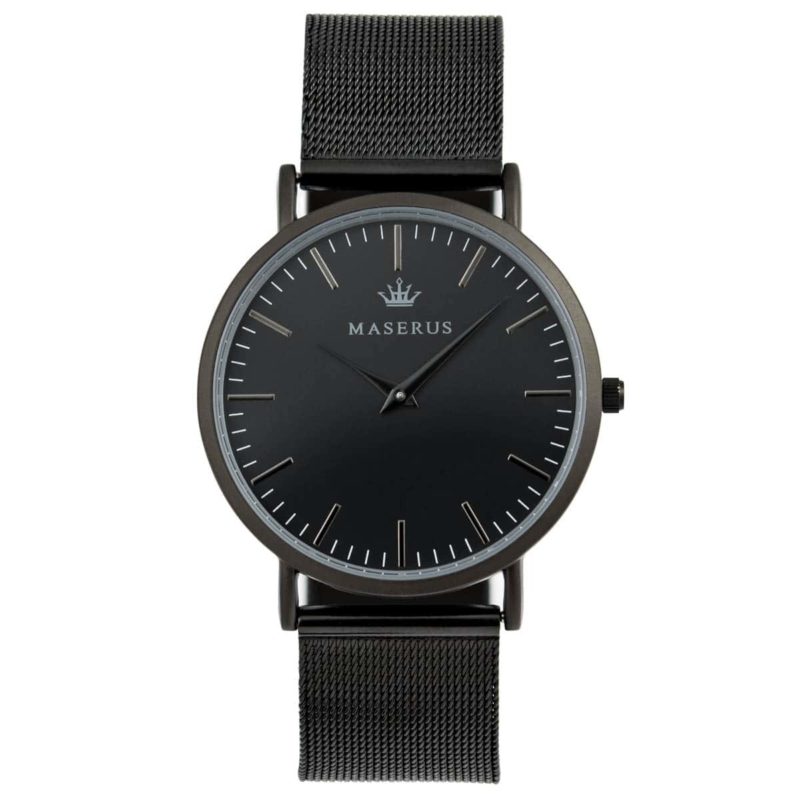 Main product image for mens black case, black mesh strap.