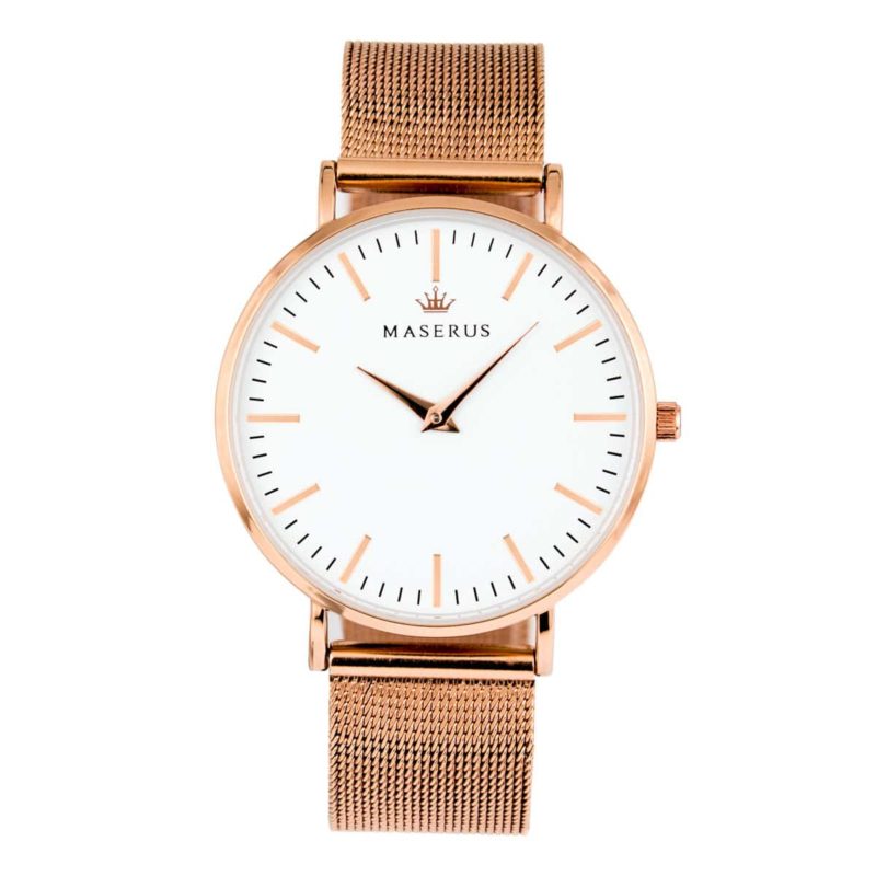 Main product image for womens rose gold case, rose gold mesh watch.